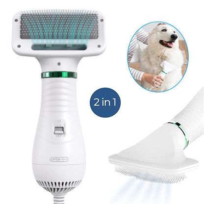 2-in-1 Portable Dog Hair Dryer & Grooming Brush — Quiet, Fast-Drying Pet Blow Dryer
