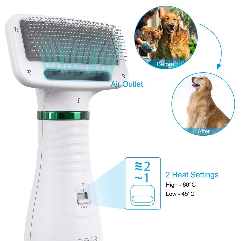2-in-1 Portable Dog Hair Dryer & Grooming Brush — Quiet, Fast-Drying Pet Blow Dryer