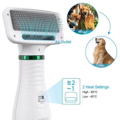 2-in-1 Portable Dog Hair Dryer & Grooming Brush — Quiet, Fast-Drying Pet Blow Dryer